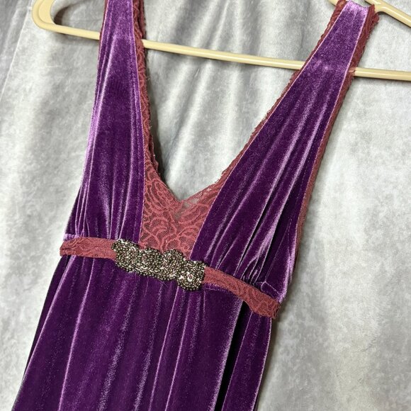 Rare Free People Boho Velvet & Lace Plum Purple Dress XS EUC - Picture 3 of 6